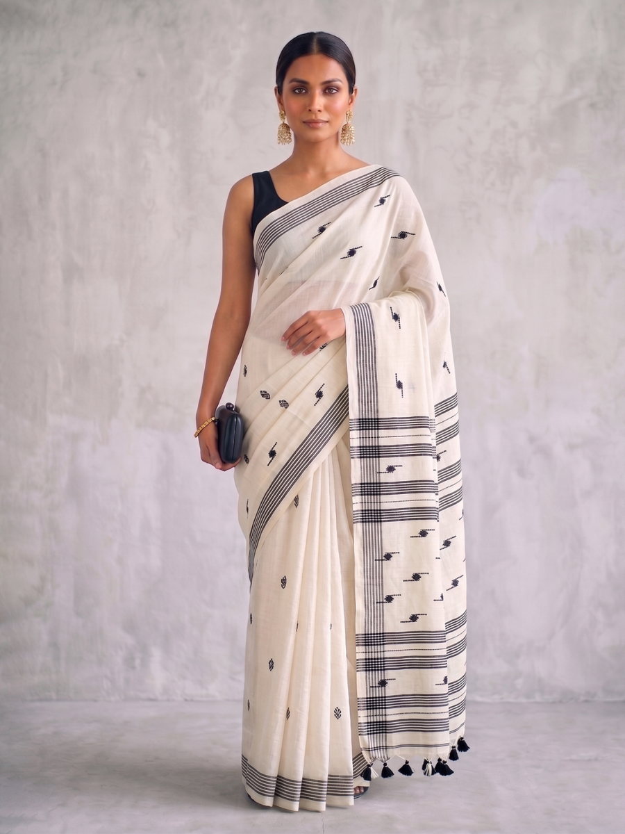 Off-white with Black Soft Bengal Cotton Handloom
