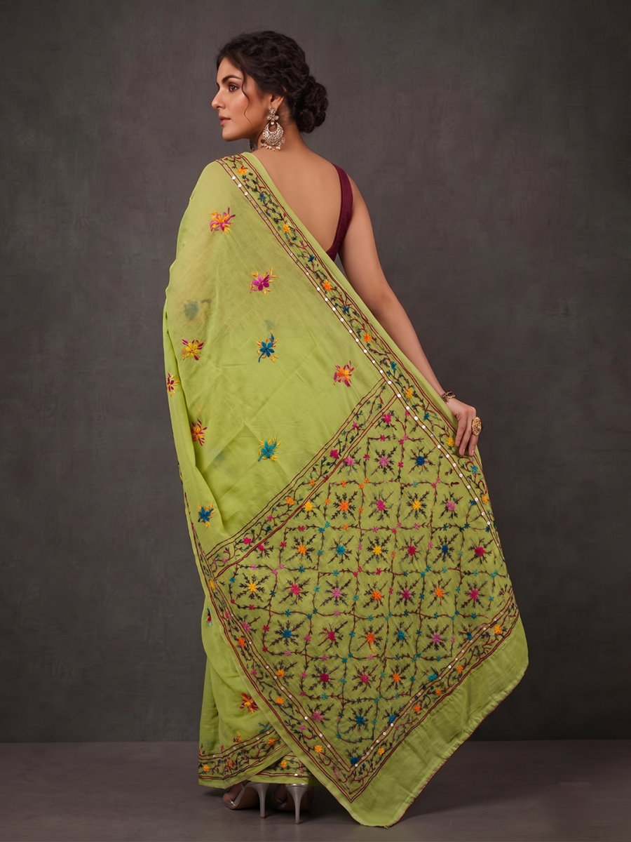 Mint Green Punjab Cotton Phoolkari Embroidery