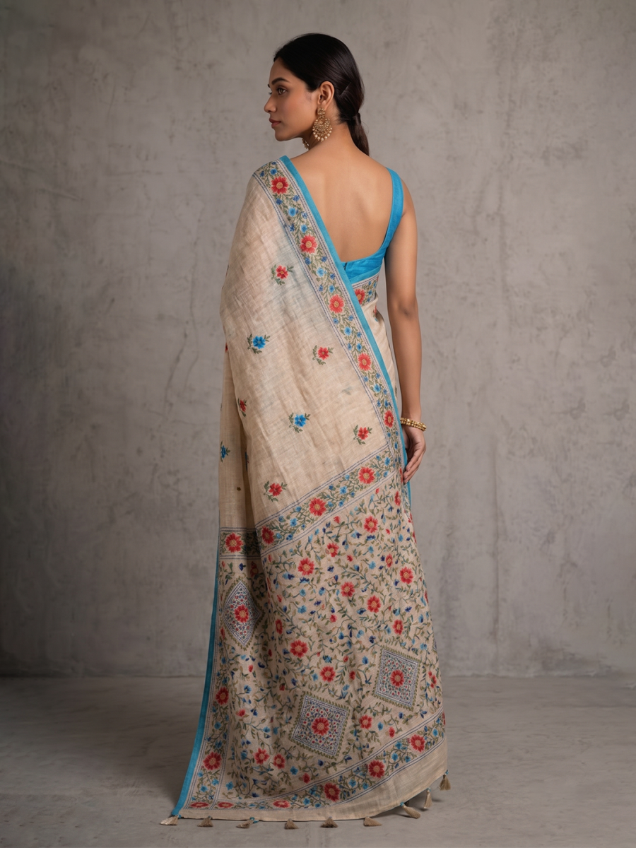 Off white Punjab Cotton Phoolkari Embroidery