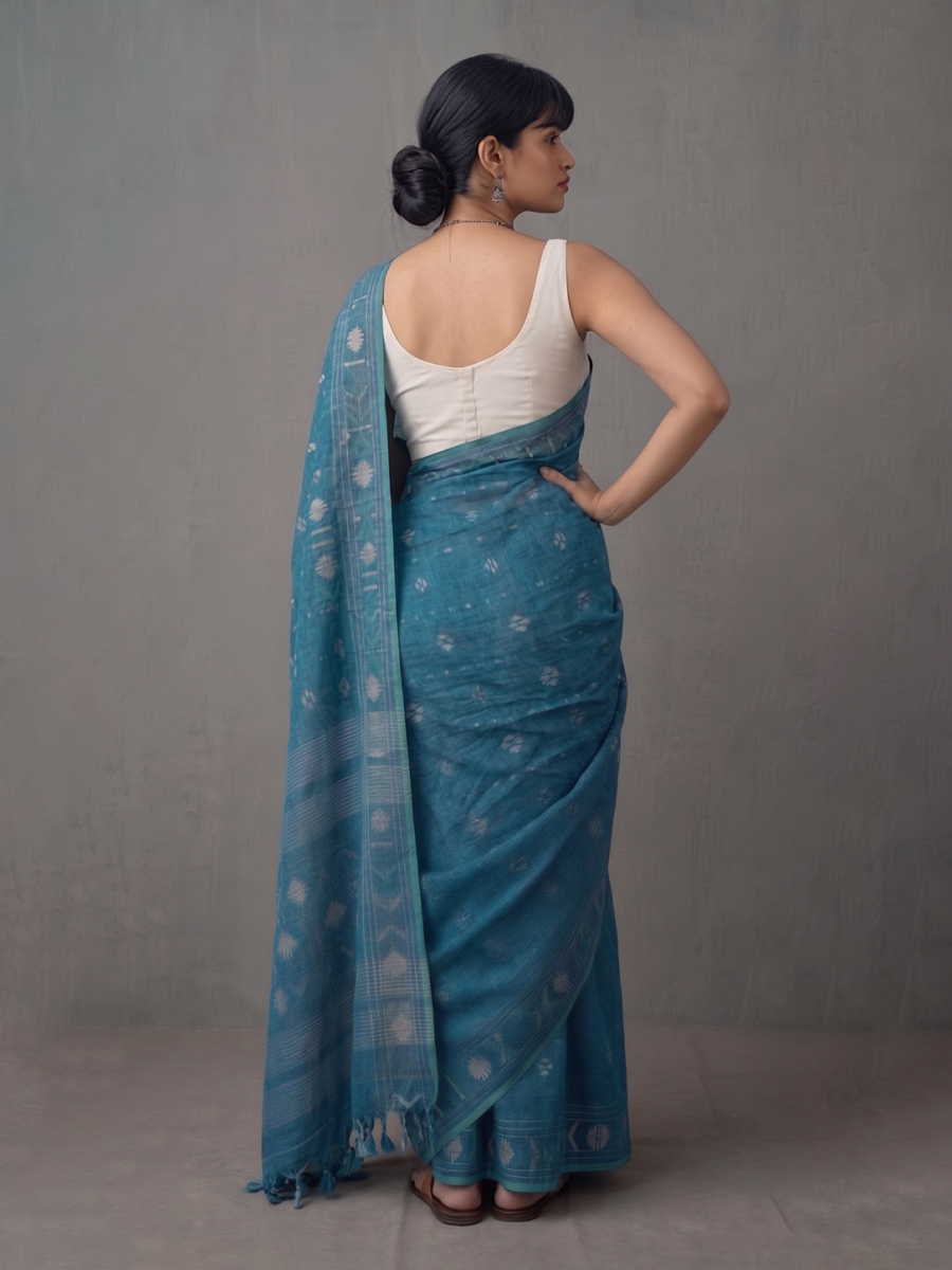 Teal Bengal Cotton Jamdani