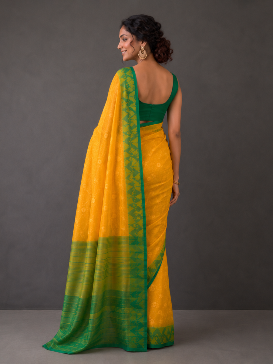 Yellow Green Bangladeshi Cotton Jamdani