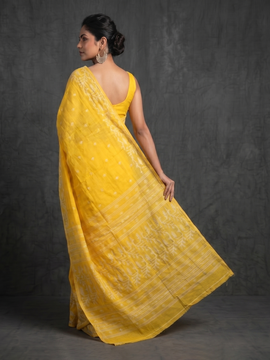 Yellow Bengal Soft Cotton Jamdani