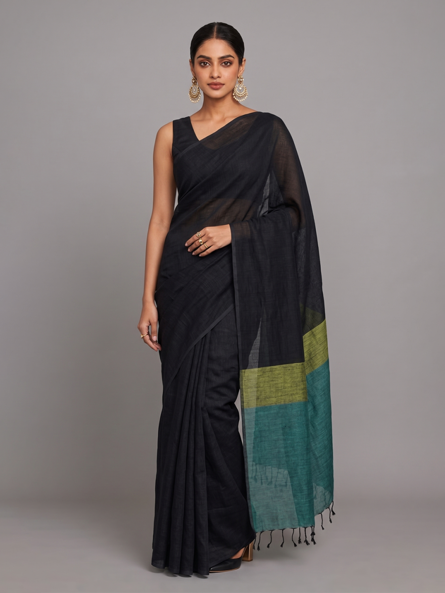 Black with Green Bengal Linen