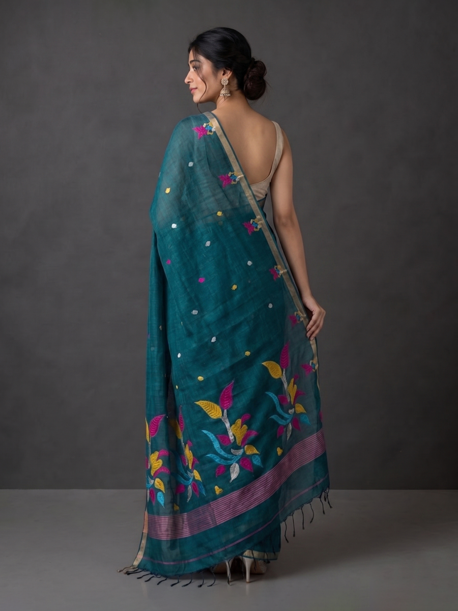 Green Bengal Muslin Jamdani