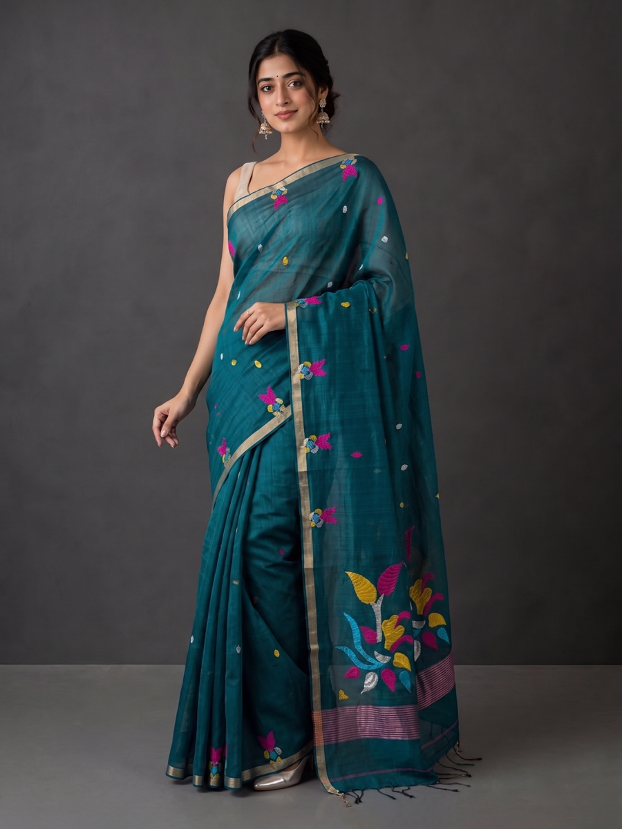 Green Bengal Muslin Jamdani