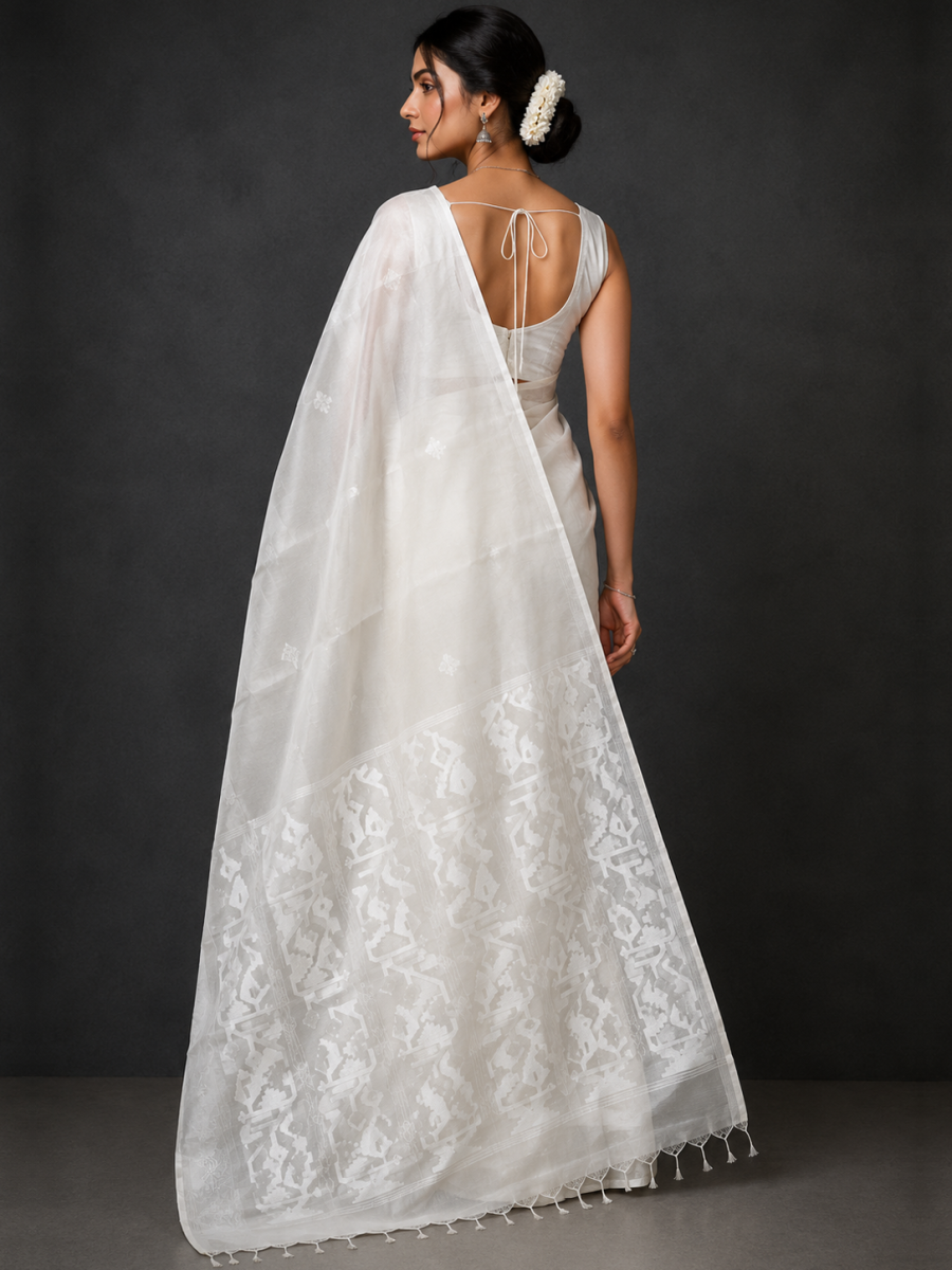 Off White Zari-woven Bengal-Muslin