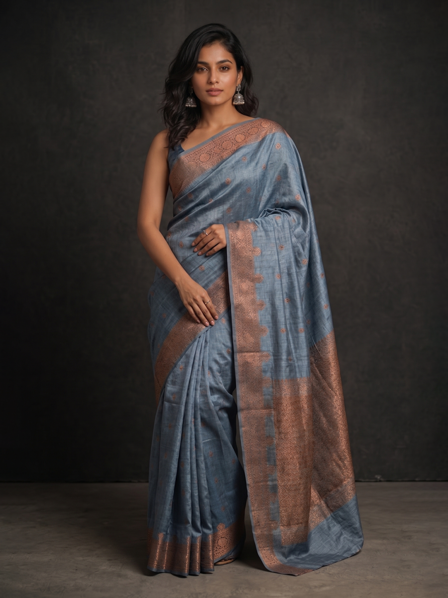 Grey  Zari-woven Raw Silk Benarasi