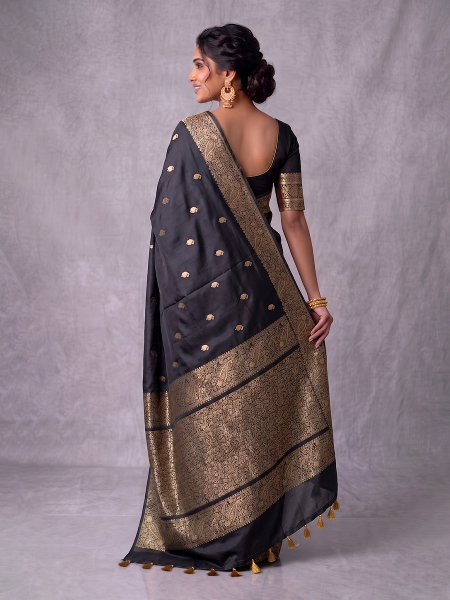 Black Zari-woven Satin Silk Benarasi