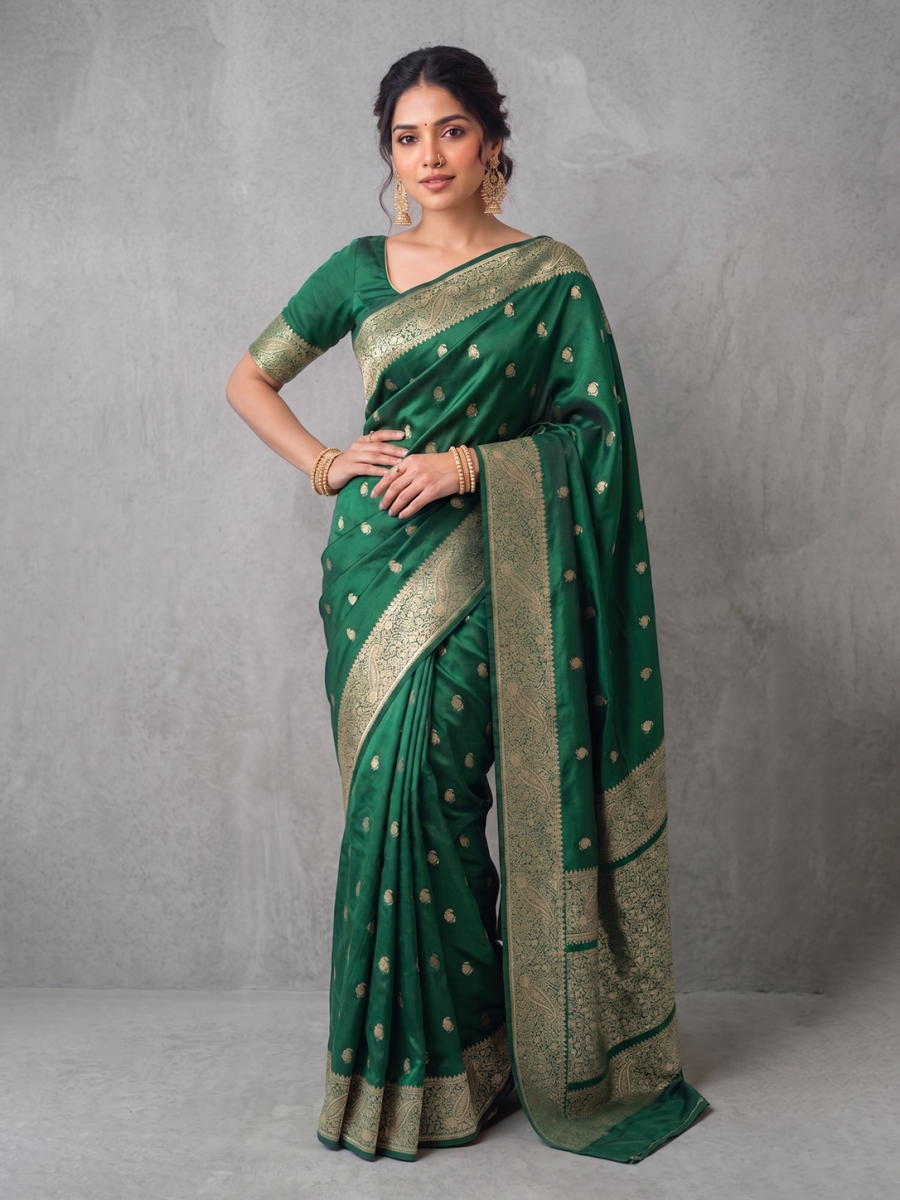 Green Zari-woven Satin Silk Benarasi