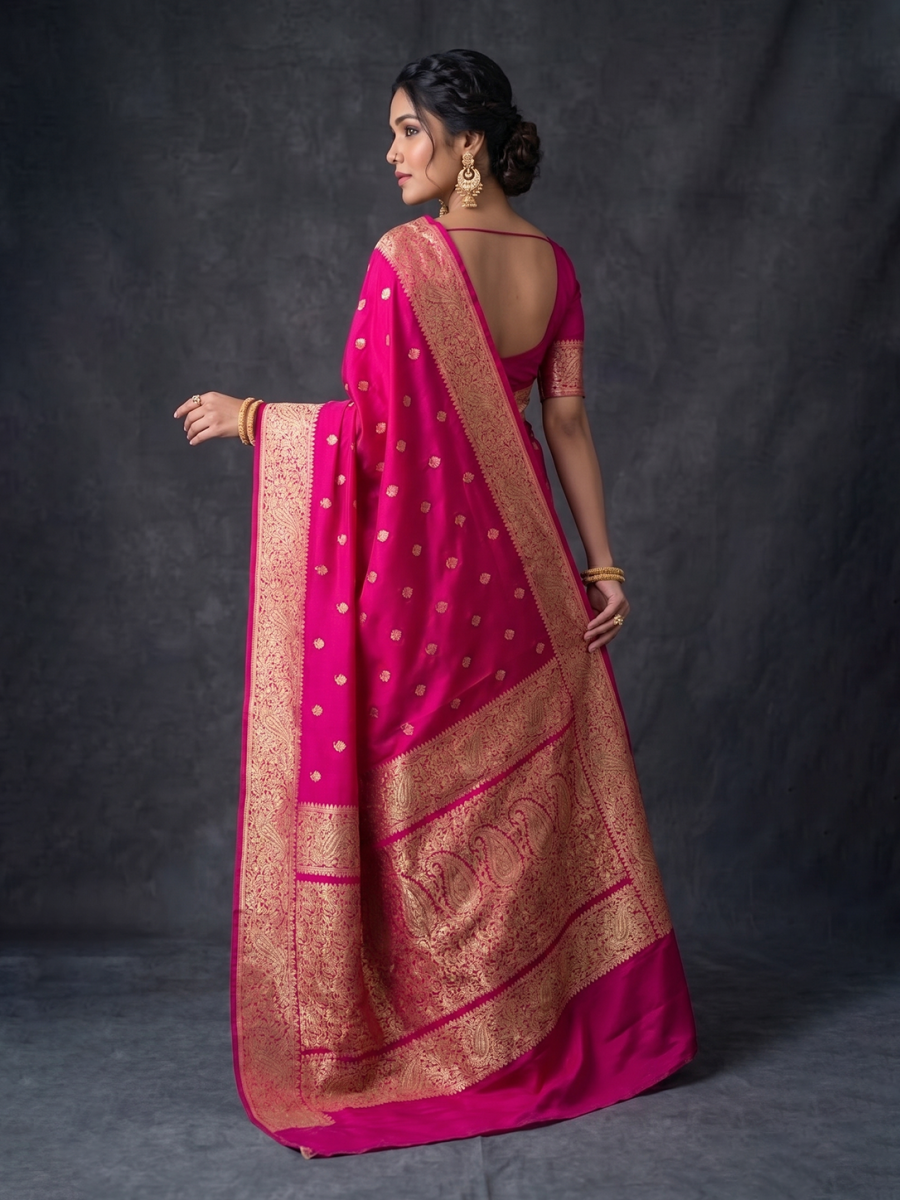 Pink Zari-woven Satin Silk Benarasi