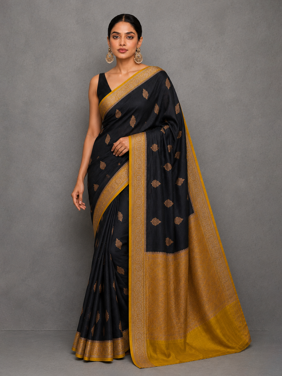 Black Banaras Kora Organza Silk