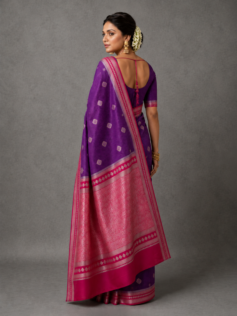 Purple Fine Checks Mysore Silk