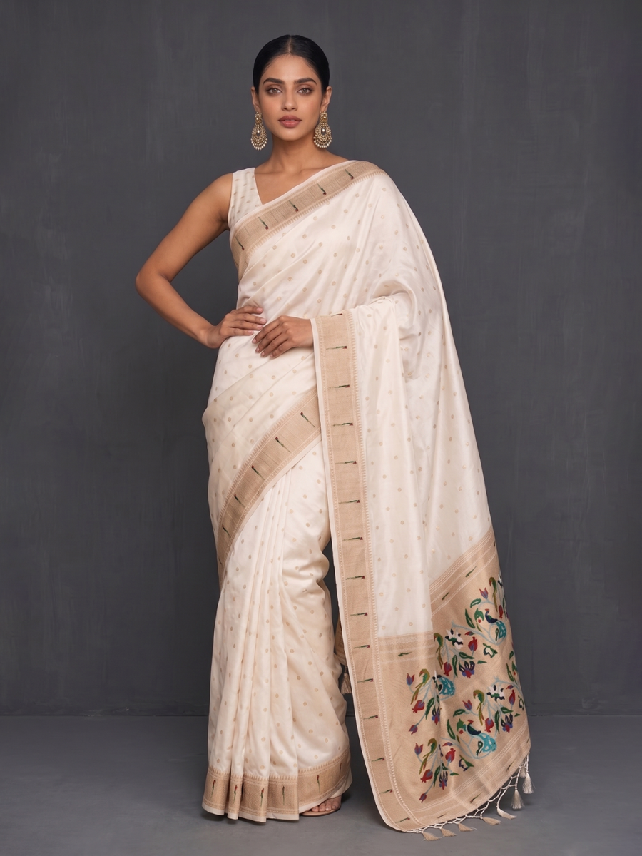 Off White Paithani Viscose
