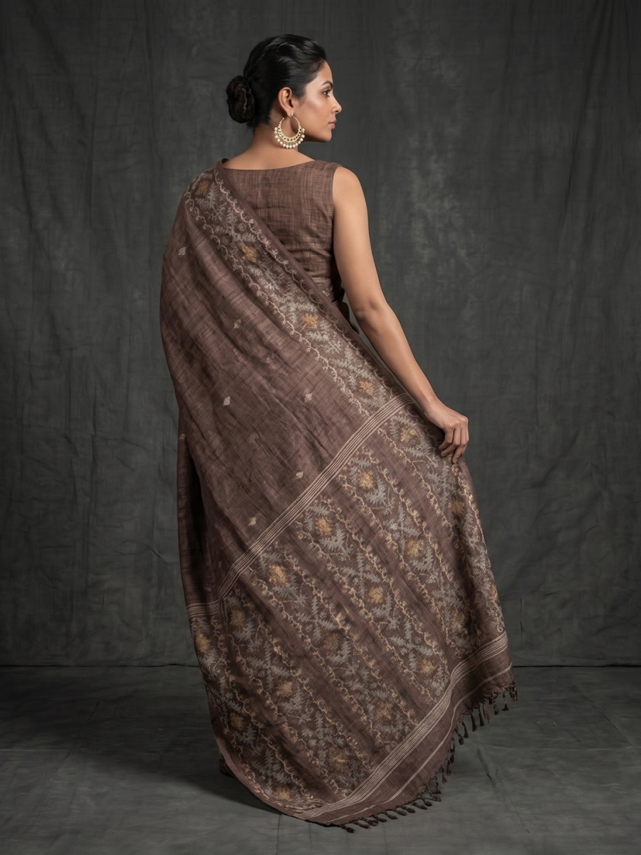 Brown Hand-woven Bengal Tussar Jamdani