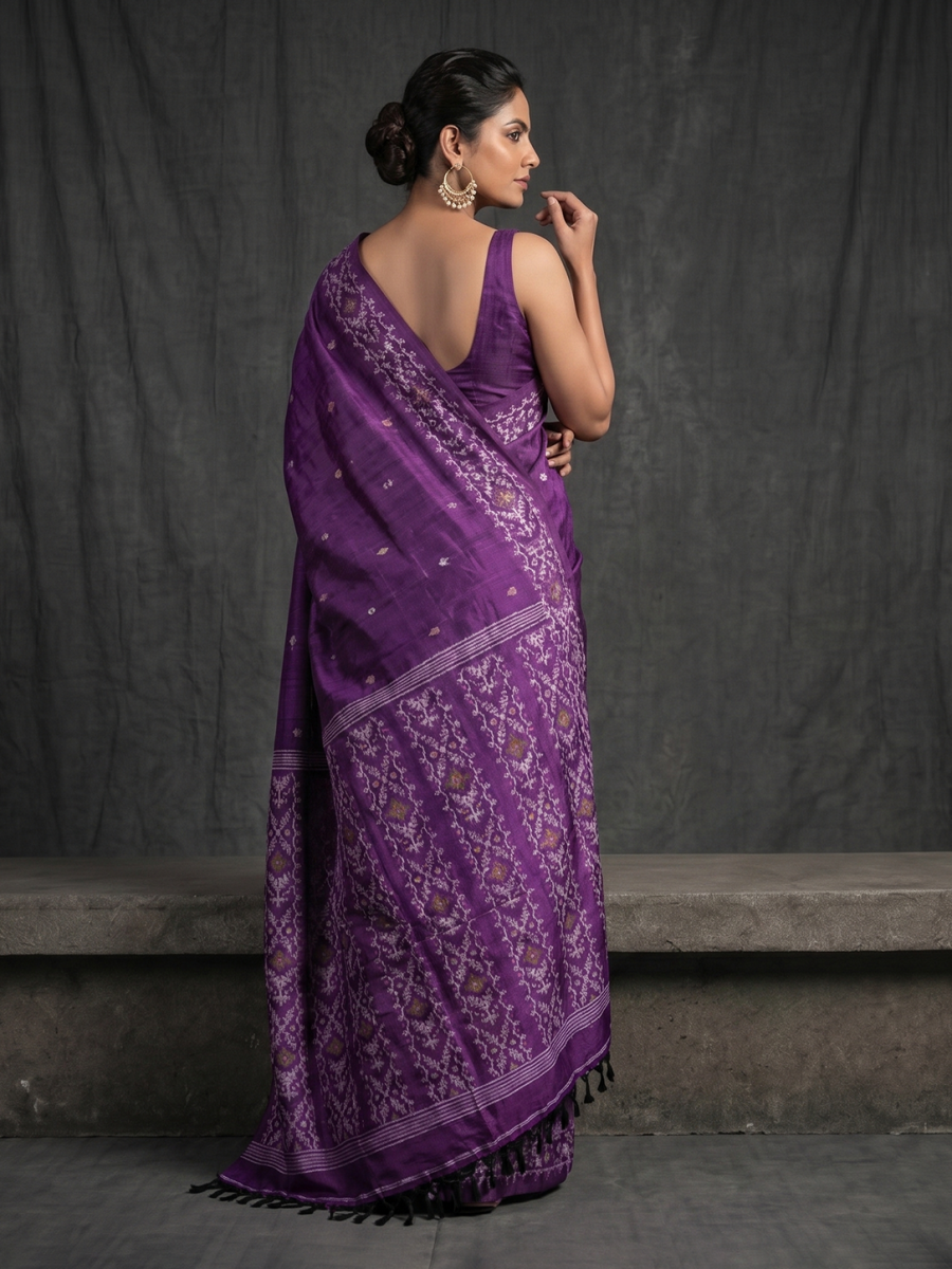 Purple Hand-woven Bengal Tussar Jamdani